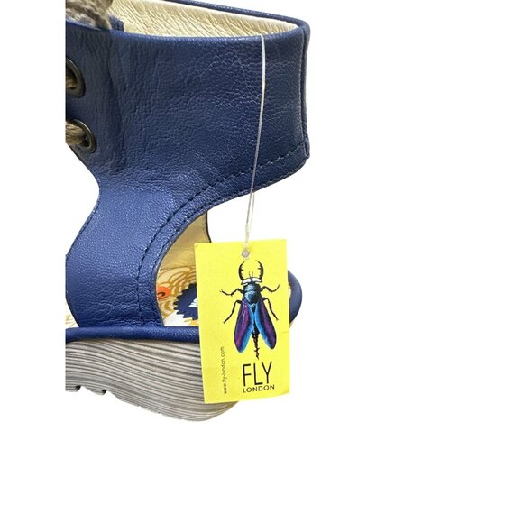 NWT Fly London Blue Leather Lace-Up Wedge Sandals Size 8.5 - Picture 6 of 8